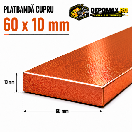 Platbanda cupru 60 x 10 mm – lungime 4 metri – EN Cu-ETP